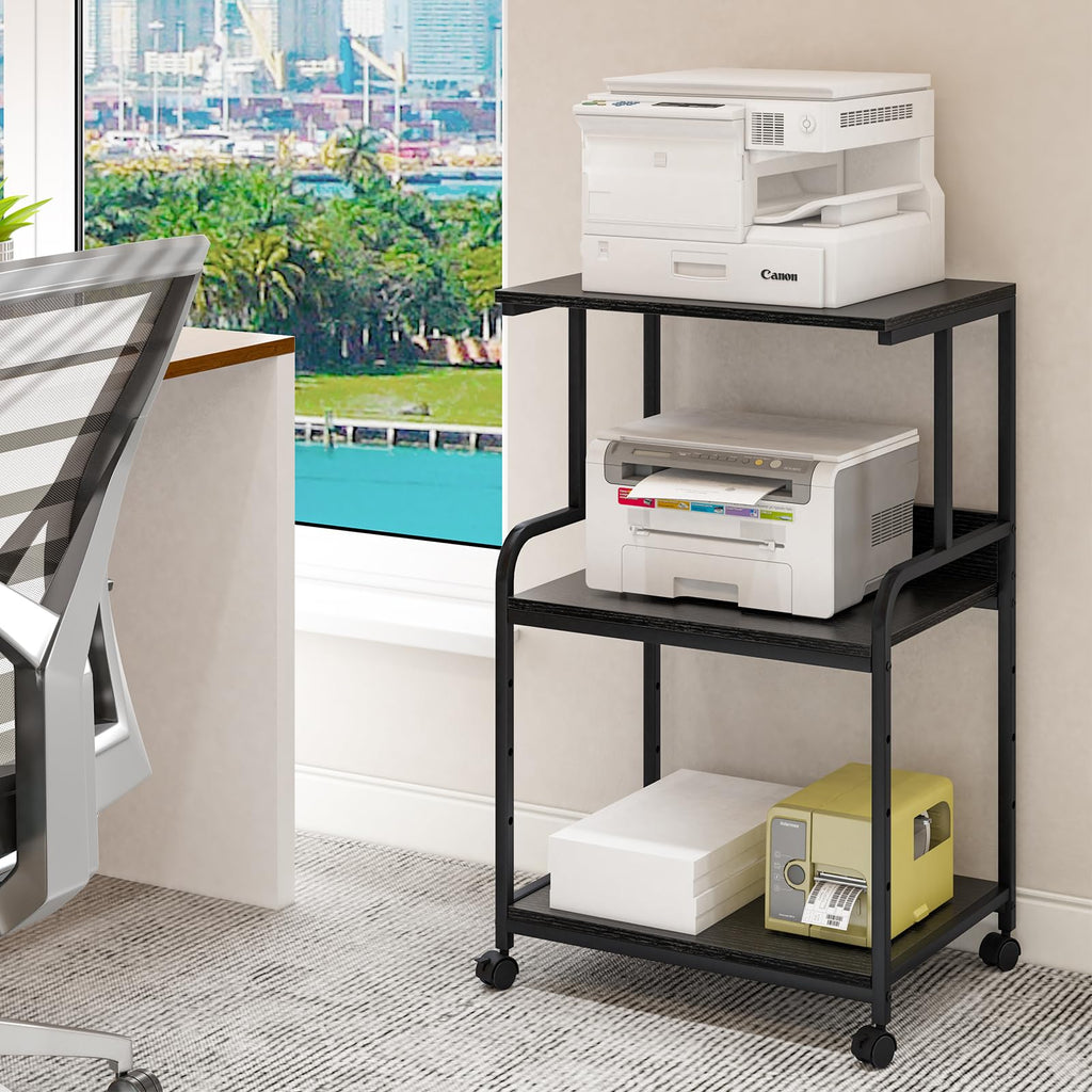 3-Ebene Druckertisch mit Rollen,3d Drucker Tisch,Drucker Regal, Schwarz