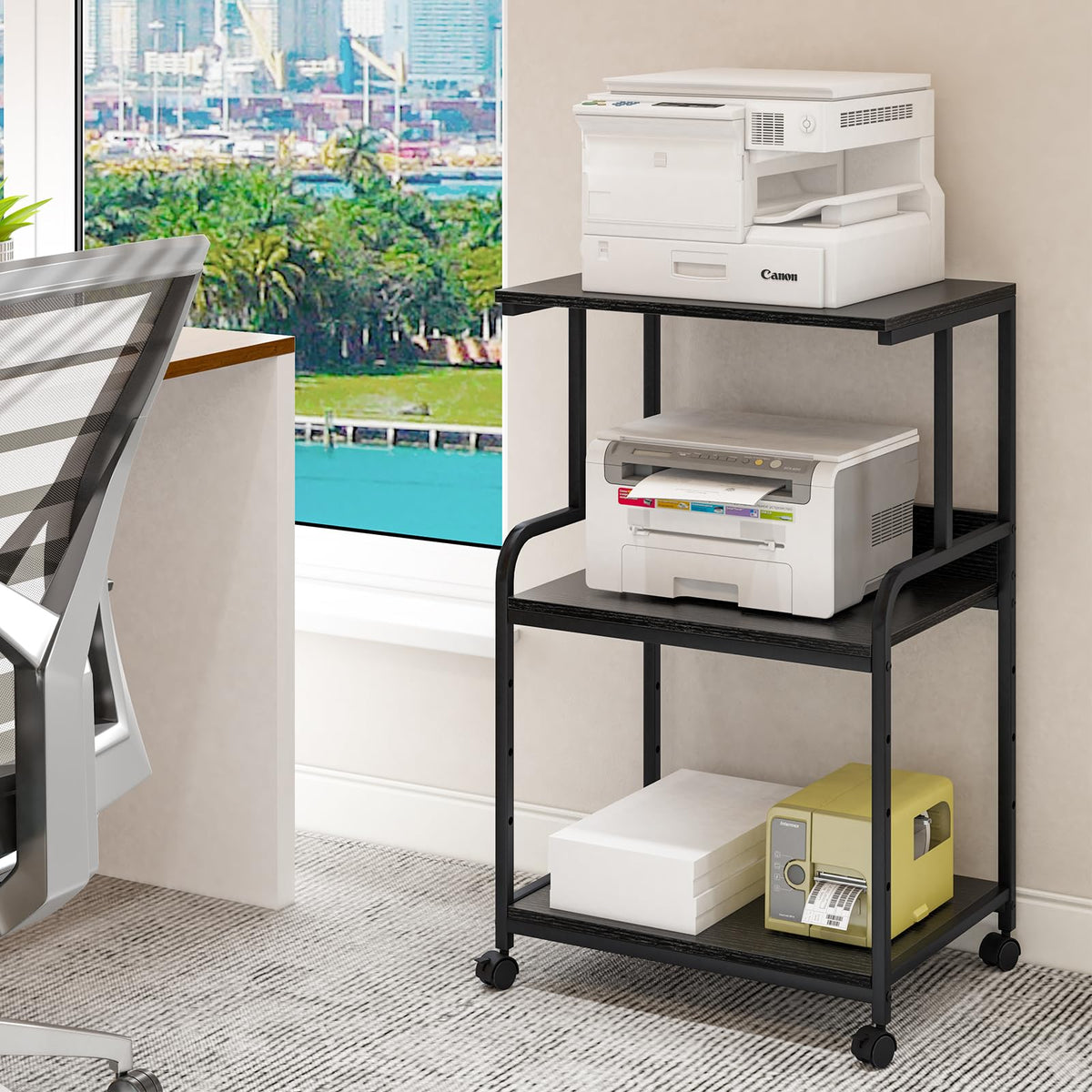 3-Ebene Druckertisch mit Rollen,3d Drucker Tisch,Drucker Regal, Schwarz
