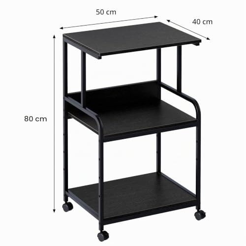 3-Ebene Druckertisch mit Rollen,3d Drucker Tisch,Drucker Regal, Schwarz