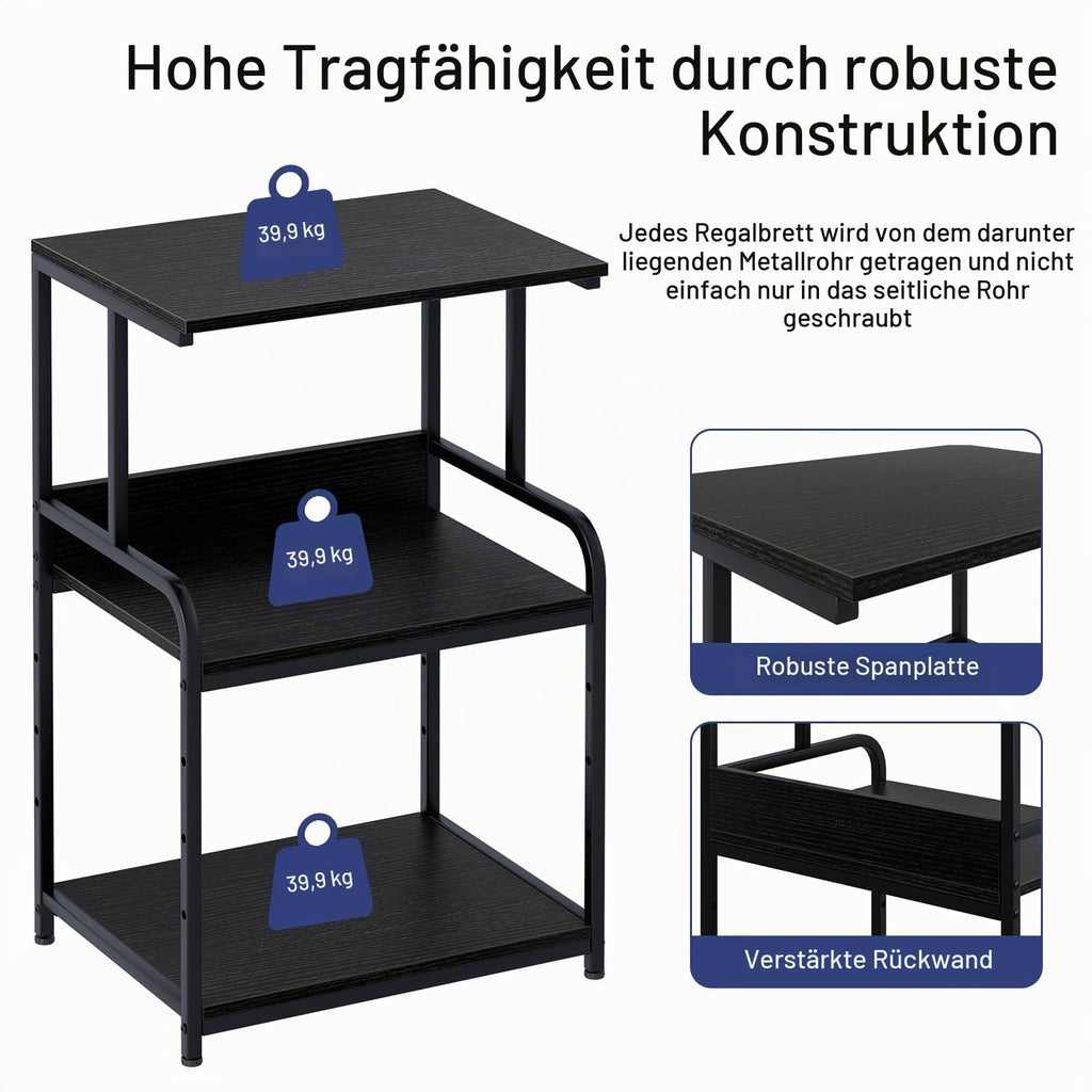 3-Ebene Druckertisch mit Rollen,3d Drucker Tisch,Drucker Regal, Schwarz