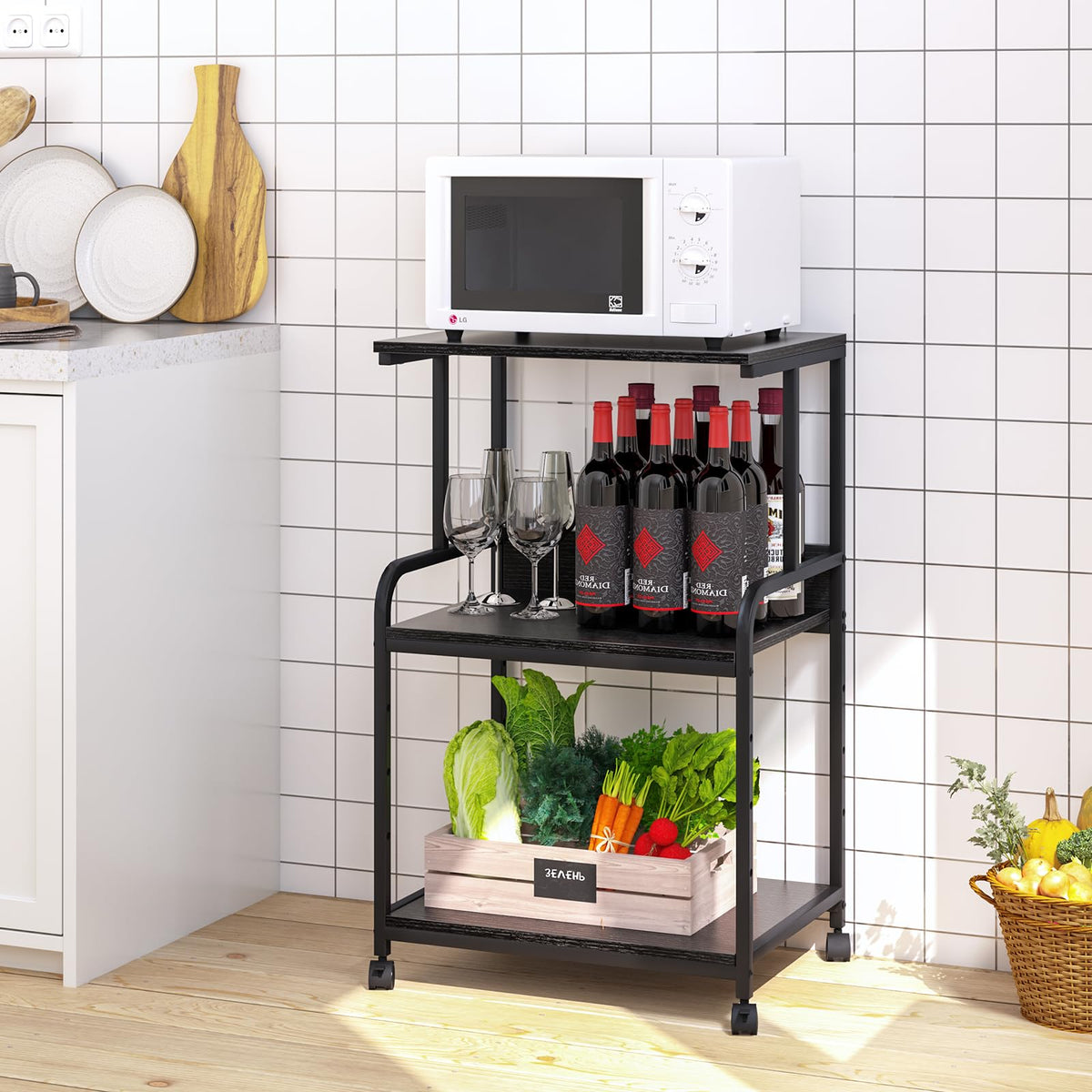 3-Ebene Druckertisch mit Rollen,3d Drucker Tisch,Drucker Regal, Schwarz
