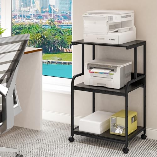 3-Ebene Druckertisch mit Rollen,3d Drucker Tisch,Drucker Regal, Schwarz