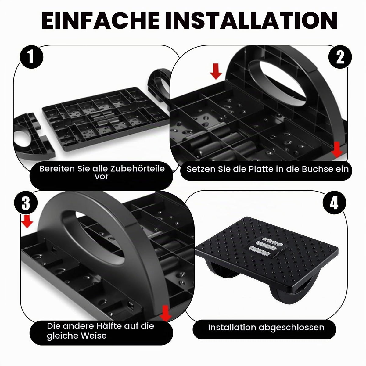 Fußstütze Schreibtisch, Fußablage Schreibtisch für den Schreibtisch mit Massagefunktion, rutschfeste Fußstütze für das Homeoffice, lindert Ermüdungserscheinungen in Beinen und Knien (Schwarz)