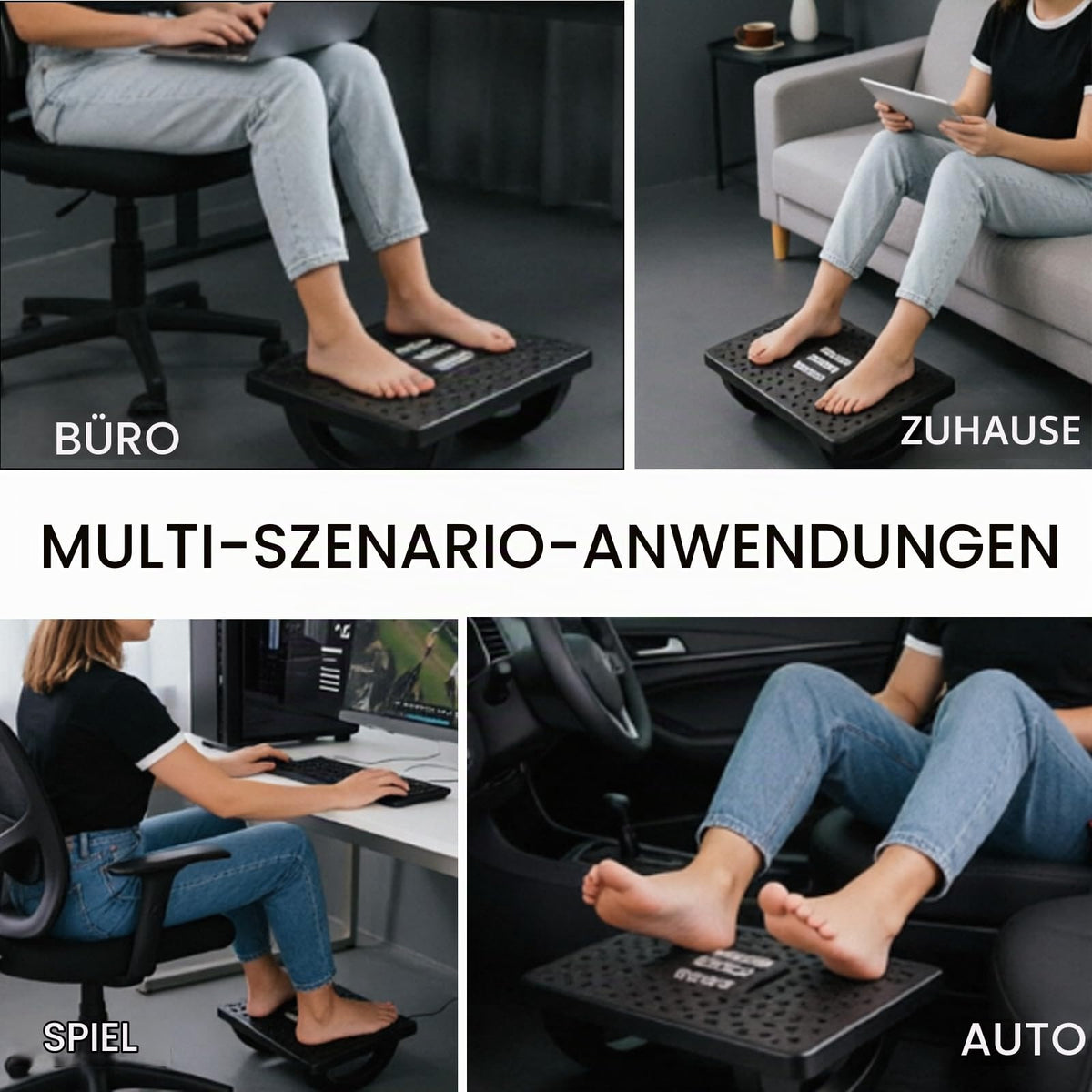Fußstütze Schreibtisch, Fußablage Schreibtisch für den Schreibtisch mit Massagefunktion, rutschfeste Fußstütze für das Homeoffice, lindert Ermüdungserscheinungen in Beinen und Knien (Schwarz)