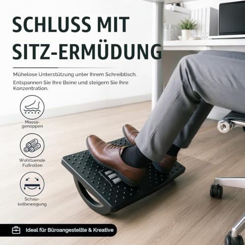 Fußstütze Schreibtisch, Fußablage Schreibtisch für den Schreibtisch mit Massagefunktion, rutschfeste Fußstütze für das Homeoffice, lindert Ermüdungserscheinungen in Beinen und Knien (Schwarz)