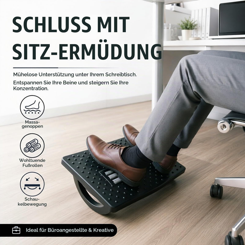 Fußstütze Schreibtisch, Fußablage Schreibtisch für den Schreibtisch mit Massagefunktion, rutschfeste Fußstütze für das Homeoffice, lindert Ermüdungserscheinungen in Beinen und Knien (Schwarz)