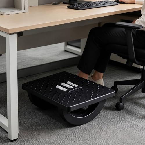 Fußstütze Schreibtisch, Fußablage Schreibtisch für den Schreibtisch mit Massagefunktion, rutschfeste Fußstütze für das Homeoffice, lindert Ermüdungserscheinungen in Beinen und Knien (Schwarz)