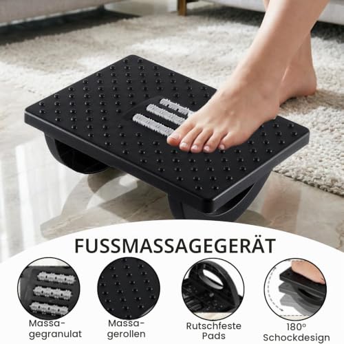 Fußstütze Schreibtisch, Fußablage Schreibtisch für den Schreibtisch mit Massagefunktion, rutschfeste Fußstütze für das Homeoffice, lindert Ermüdungserscheinungen in Beinen und Knien (Schwarz)