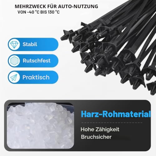 160 Stück Universal Kabelbinder für Autohalterung,5 Größen Kabelbinder schwarzer Reißverschluss, Nylon, zum Eindrücken, robust, für Automobil, Bau, Innen-Drahtbündelung (160)