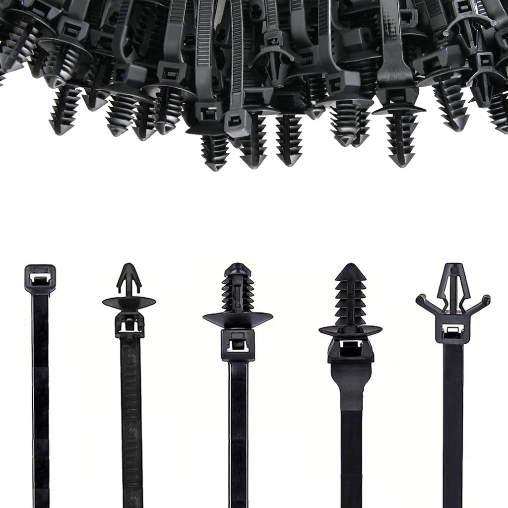 160 Stück Universal Kabelbinder für Autohalterung,5 Größen Kabelbinder schwarzer Reißverschluss, Nylon, zum Eindrücken, robust, für Automobil, Bau, Innen-Drahtbündelung (160)