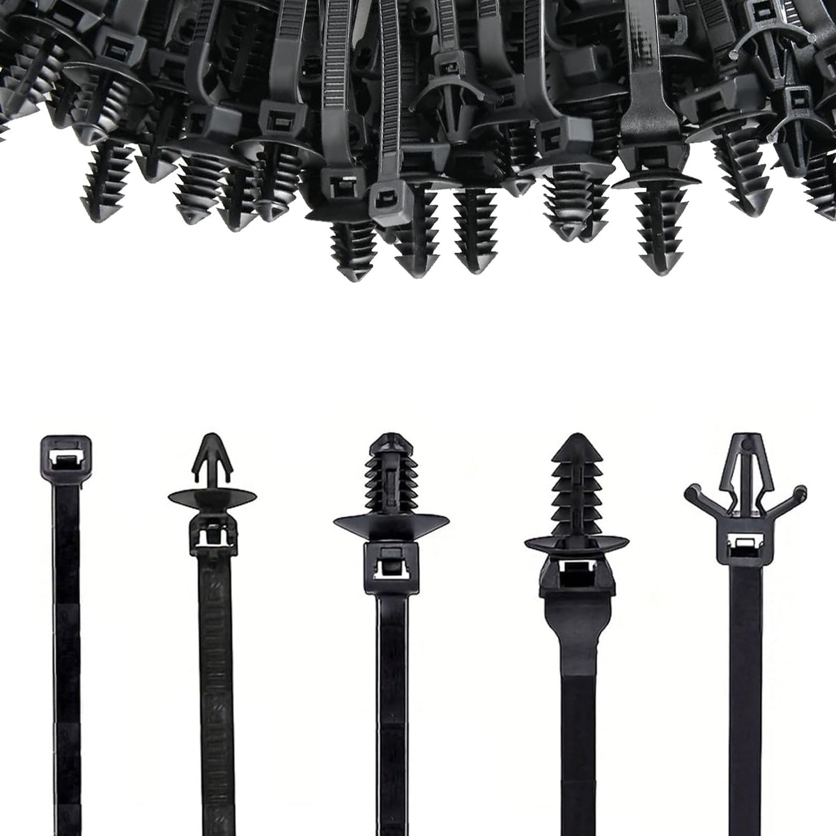 160 Stück Universal Kabelbinder für Autohalterung,5 Größen Kabelbinder schwarzer Reißverschluss, Nylon, zum Eindrücken, robust, für Automobil, Bau, Innen-Drahtbündelung (160)