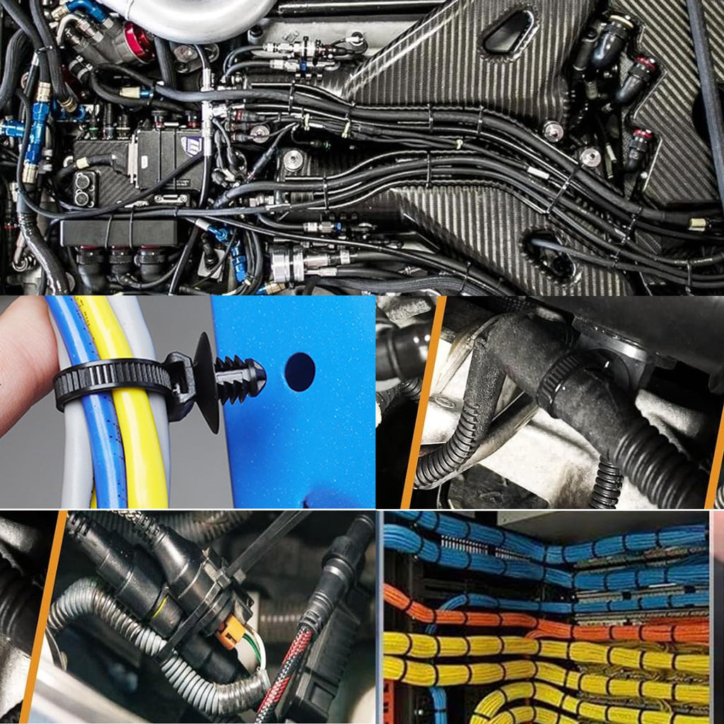 160 Stück Universal Kabelbinder für Autohalterung,5 Größen Kabelbinder schwarzer Reißverschluss, Nylon, zum Eindrücken, robust, für Automobil, Bau, Innen-Drahtbündelung (160)