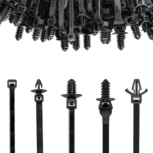 160 Stück Universal Kabelbinder für Autohalterung,5 Größen Kabelbinder schwarzer Reißverschluss, Nylon, zum Eindrücken, robust, für Automobil, Bau, Innen-Drahtbündelung (160)