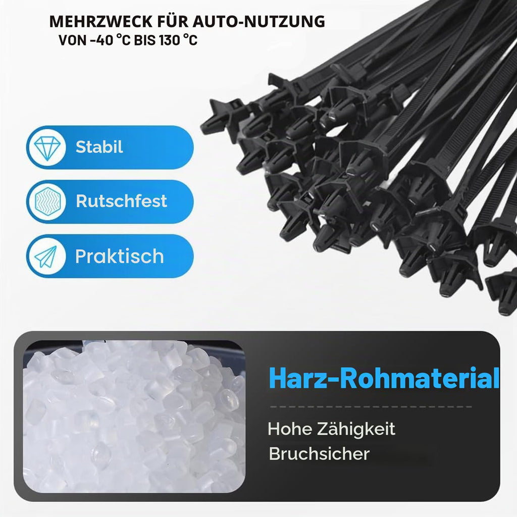 160 Stück Universal Kabelbinder für Autohalterung,5 Größen Kabelbinder schwarzer Reißverschluss, Nylon, zum Eindrücken, robust, für Automobil, Bau, Innen-Drahtbündelung (160)