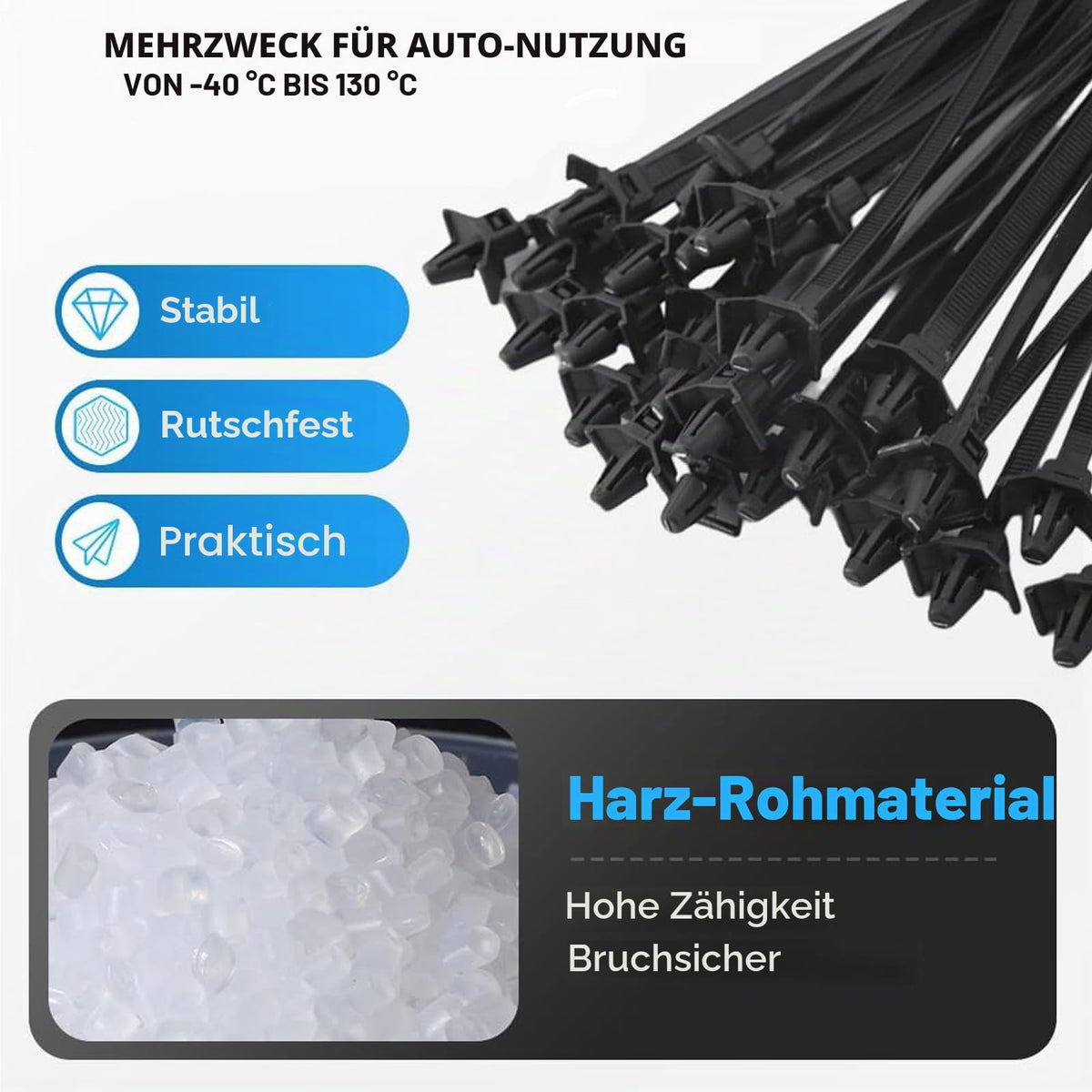 160 Stück Universal Kabelbinder für Autohalterung,5 Größen Kabelbinder schwarzer Reißverschluss, Nylon, zum Eindrücken, robust, für Automobil, Bau, Innen-Drahtbündelung (160)