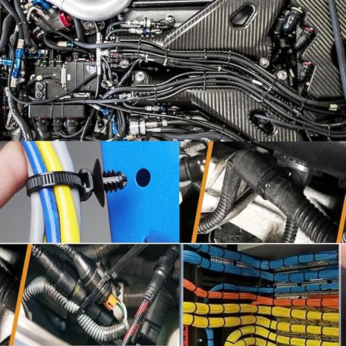 160 Stück Universal Kabelbinder für Autohalterung,5 Größen Kabelbinder schwarzer Reißverschluss, Nylon, zum Eindrücken, robust, für Automobil, Bau, Innen-Drahtbündelung (160)