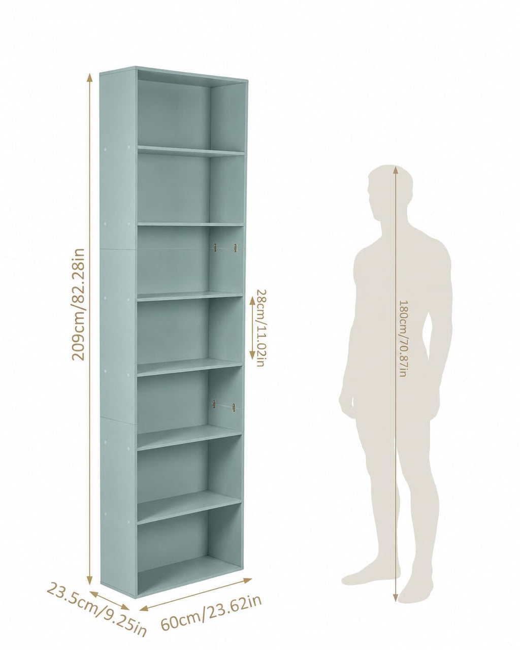 Bücherregal Grün 1 Stück Büro Schmal Hoch 60×23,5×209,5 cm