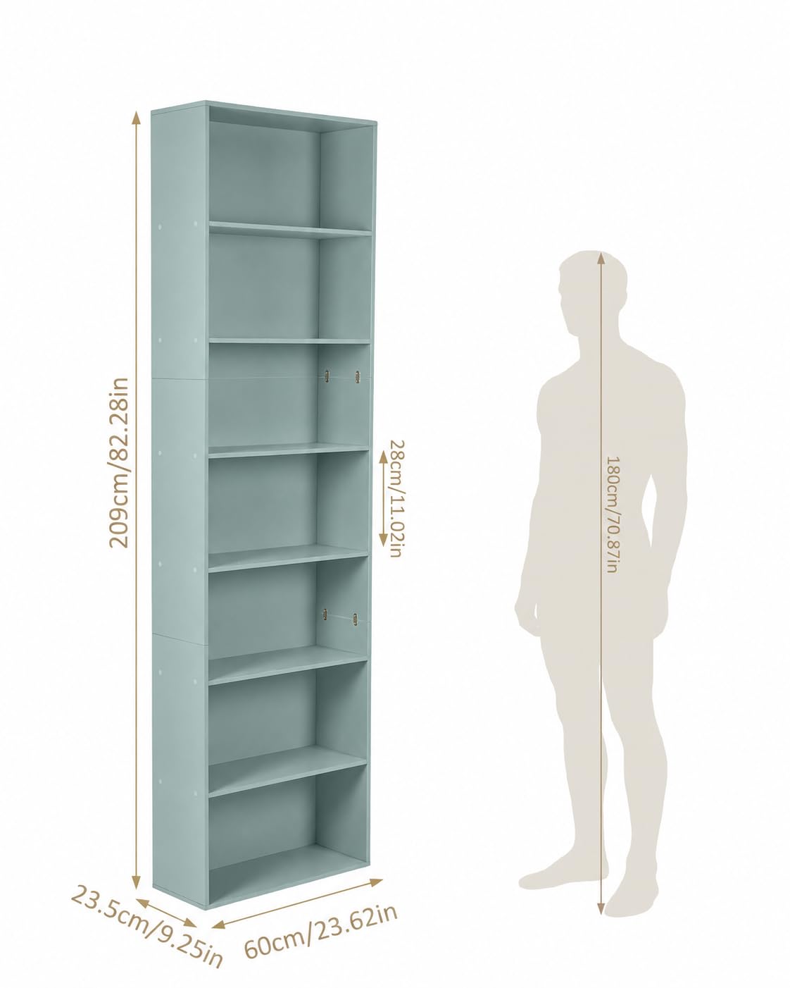 Bücherregal Grün 1 Stück Büro Schmal Hoch 60×23,5×209,5 cm
