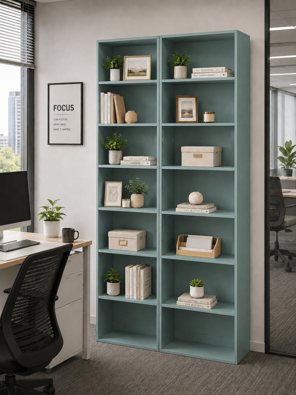 Bücherregal Grün 1 Stück Büro Schmal Hoch 60×23,5×209,5 cm