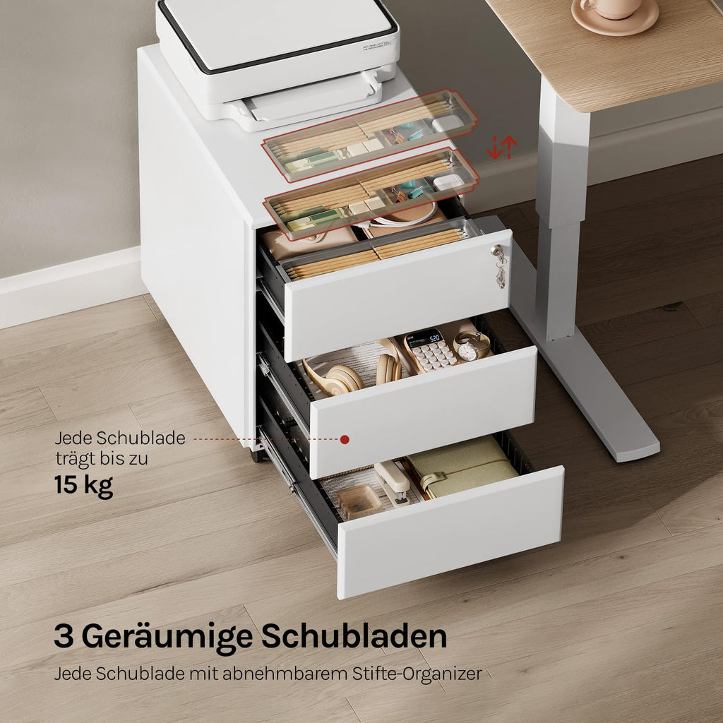 WOLTU Rollcontainer, Mobiler Aktenschrank Büroschrank mit 3 Schubladen