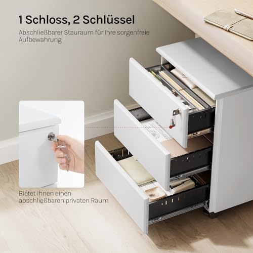 WOLTU Rollcontainer, Mobiler Aktenschrank Büroschrank mit 3 Schubladen