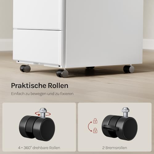 WOLTU Rollcontainer, Mobiler Aktenschrank Büroschrank mit 3 Schubladen
