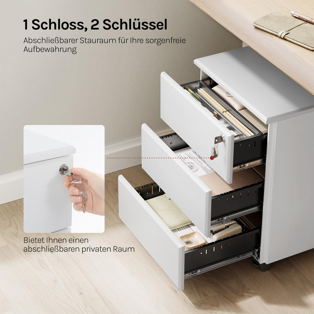 WOLTU Rollcontainer, Mobiler Aktenschrank Büroschrank mit 3 Schubladen