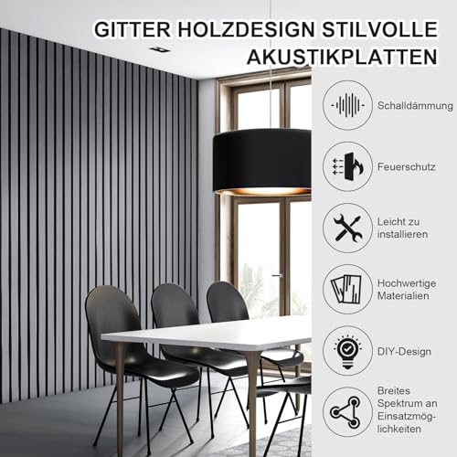 Akustikpaneele, Wandverkleidung, Innenwanddekoration, 4 Stück 120x60cm, 2,1cm dick, Wandpaneele aus Holzfunier und Filz, Holzpaneele Grau, für die Dekoration verschiedener Innenwände