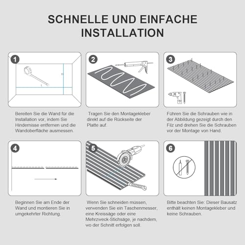 Akustikpaneele, Wandverkleidung, Innenwanddekoration, 4 Stück 120x60cm, 2,1cm dick, Wandpaneele aus Holzfunier und Filz, Holzpaneele Grau, für die Dekoration verschiedener Innenwände