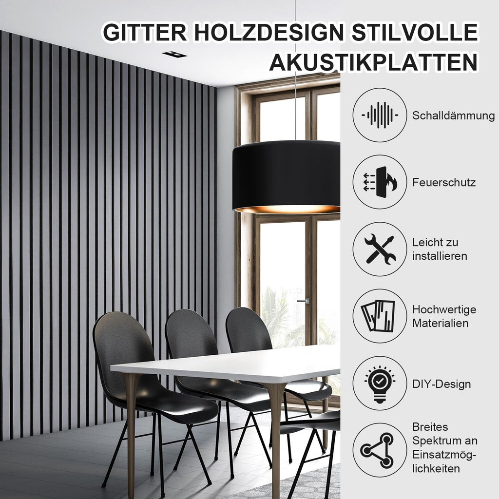 Akustikpaneele, Wandverkleidung, Innenwanddekoration, 4 Stück 120x60cm, 2,1cm dick, Wandpaneele aus Holzfunier und Filz, Holzpaneele Grau, für die Dekoration verschiedener Innenwände