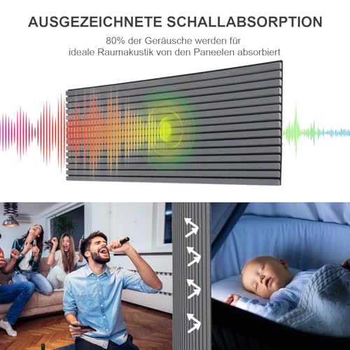 Akustikpaneele, Wandverkleidung, Innenwanddekoration, 4 Stück 120x60cm, 2,1cm dick, Wandpaneele aus Holzfunier und Filz, Holzpaneele Grau, für die Dekoration verschiedener Innenwände