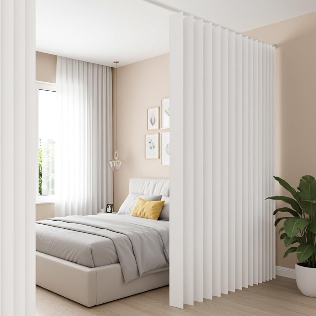 Raumteiler Vorhang Extra Breit H213xB254CM Wasserdicht, Raumtrenner Vorhänge mit Haken, Schrankvorhang Faltbarer Raumteiler für Bad/Schlafzimmer/Wohnzimmer/Büro/Sichtschutz(Weiß)