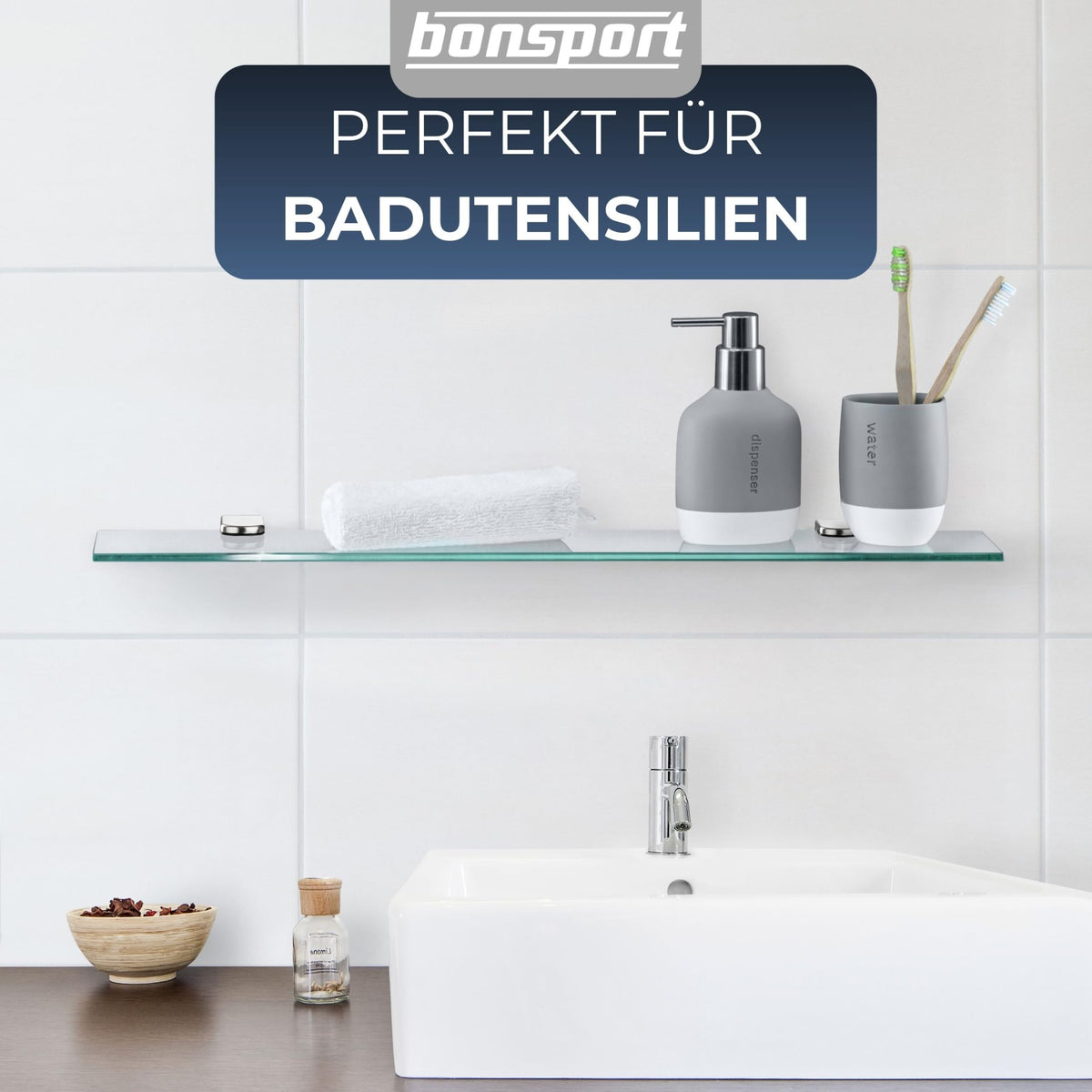 bonsport Glasregal Wandregal für Badezimmer Milchglas, 60x10,16x0,6cm