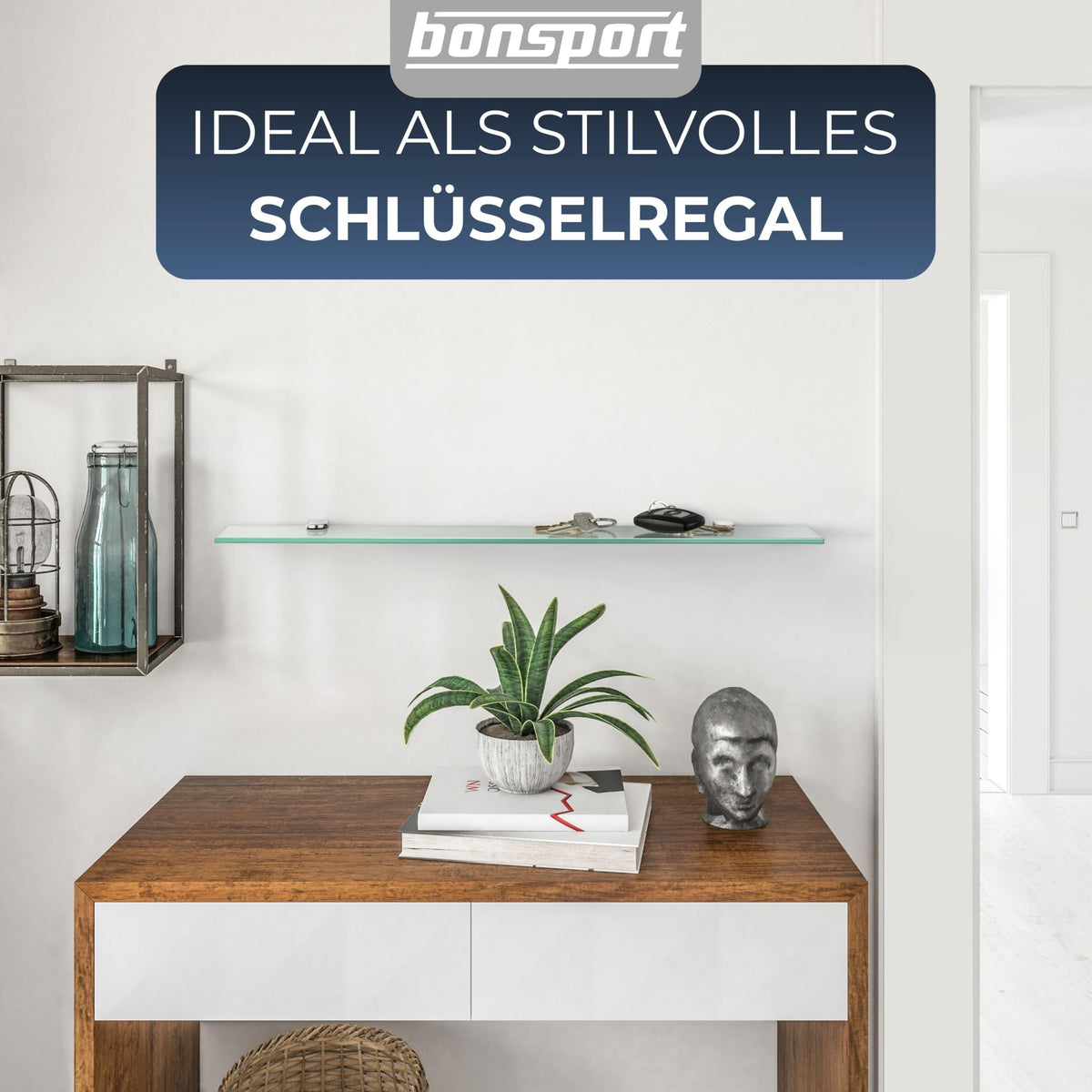 bonsport Glasregal Wandregal für Badezimmer Milchglas, 60x10,16x0,6cm