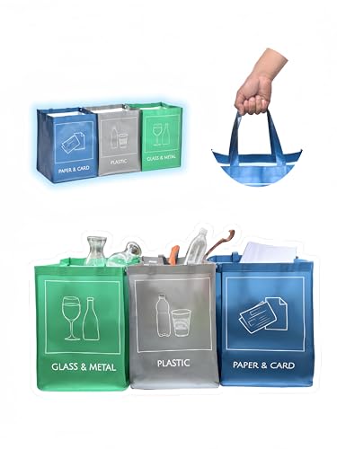 YOUNG DA Mülltrennungsset 3-teilig | wiederverwendbare Müllbeutel für Recycling | Abfalltrenner für Haushalt, Küche, Garten | wasserdicht & stabil | inkl. Tragegriffen