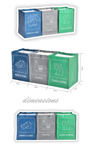YOUNG DA Mülltrennungsset 3-teilig | wiederverwendbare Müllbeutel für Recycling | Abfalltrenner für Haushalt, Küche, Garten | wasserdicht & stabil | inkl. Tragegriffen