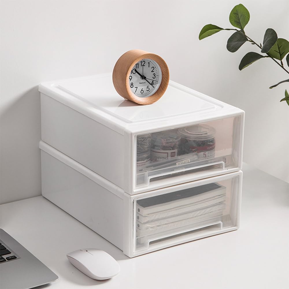 2 Stück Schubladeneinheit Kunststoff Schubladenbox Stapelbar Schreibtisch Schubladenbox aus Kunststoff Geeignet für Wohnzimmer, Schlafzimmer, Büro
