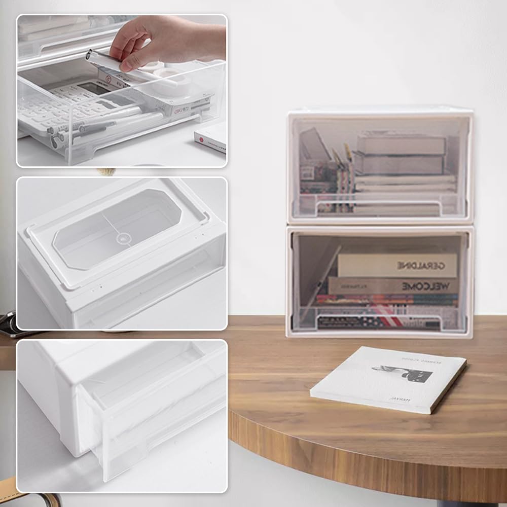 2 Stück Schubladeneinheit Kunststoff Schubladenbox Stapelbar Schreibtisch Schubladenbox aus Kunststoff Geeignet für Wohnzimmer, Schlafzimmer, Büro