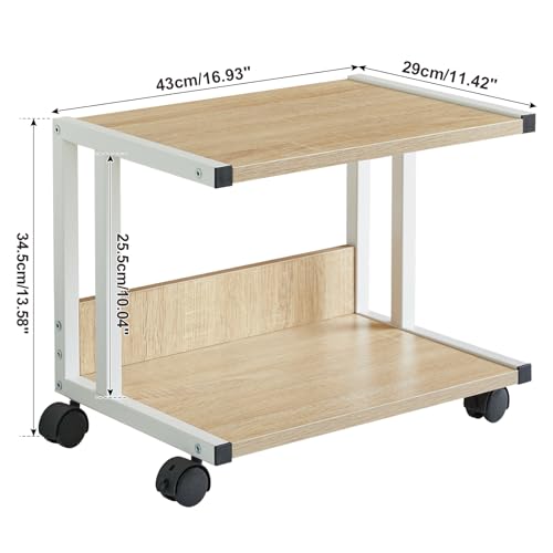 IBUYKE Unterschrank Druckerhalterung, 2-Ebenen Druckerwagen für Drucker, Mobil, Heim Desktop Organizer Regal mit 4 Rädern, für Drucker, Fax, Home Office, Hellholz TLJ007R