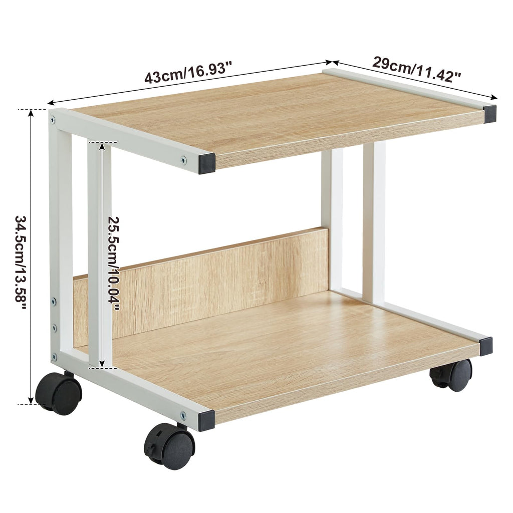 IBUYKE Unterschrank Druckerhalterung, 2-Ebenen Druckerwagen für Drucker, Mobil, Heim Desktop Organizer Regal mit 4 Rädern, für Drucker, Fax, Home Office, Hellholz TLJ007R