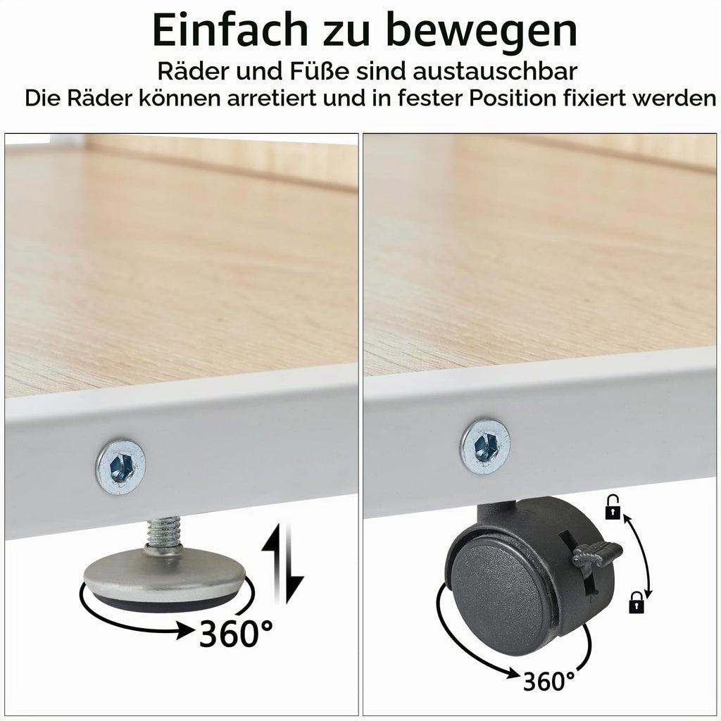 IBUYKE Unterschrank Druckerhalterung, 2-Ebenen Druckerwagen für Drucker, Mobil, Heim Desktop Organizer Regal mit 4 Rädern, für Drucker, Fax, Home Office, Hellholz TLJ007R
