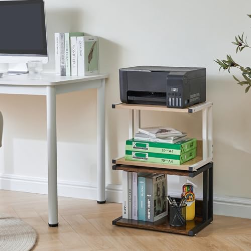 IBUYKE Unterschrank Druckerhalterung, 2-Ebenen Druckerwagen für Drucker, Mobil, Heim Desktop Organizer Regal mit 4 Rädern, für Drucker, Fax, Home Office, Hellholz TLJ007R