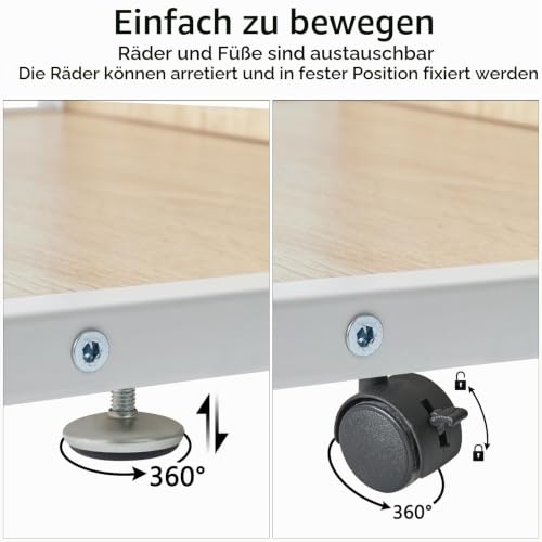 IBUYKE Unterschrank Druckerhalterung, 2-Ebenen Druckerwagen für Drucker, Mobil, Heim Desktop Organizer Regal mit 4 Rädern, für Drucker, Fax, Home Office, Hellholz TLJ007R