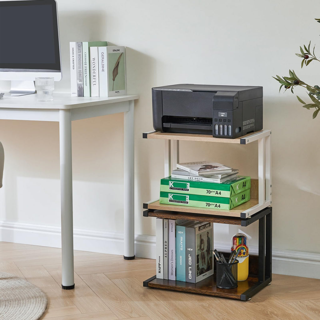 IBUYKE Unterschrank Druckerhalterung, 2-Ebenen Druckerwagen für Drucker, Mobil, Heim Desktop Organizer Regal mit 4 Rädern, für Drucker, Fax, Home Office, Hellholz TLJ007R