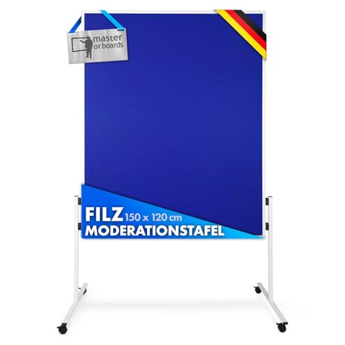 Floordirekt Filz Moderationstafel Metaplanwand mit feststellbaren Rollen | Filztafel Pinnwand | Moderationswand Doppelseitig nutzbar - Stabiler Metallrahmen (150 x 120 cm, Blau)