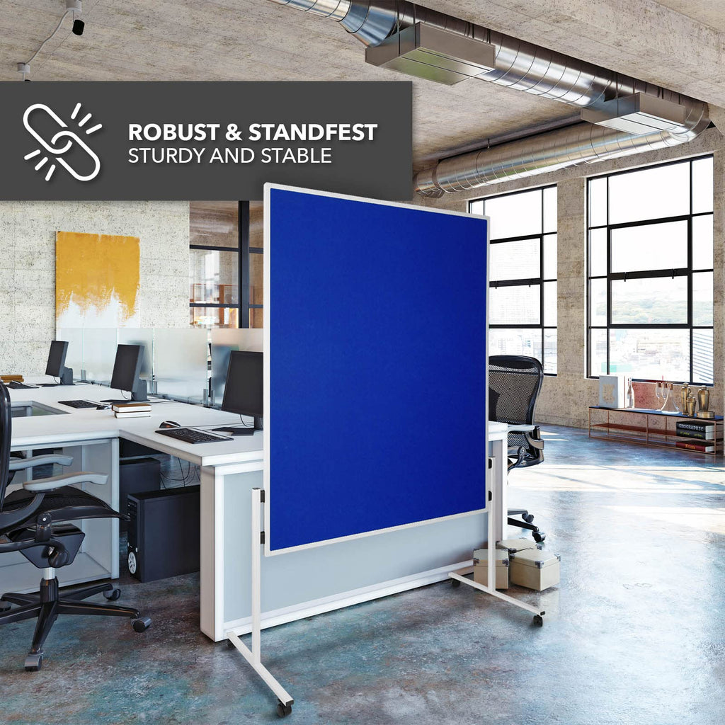 Floordirekt Filz Moderationstafel Metaplanwand mit feststellbaren Rollen | Filztafel Pinnwand | Moderationswand Doppelseitig nutzbar - Stabiler Metallrahmen (150 x 120 cm, Blau)