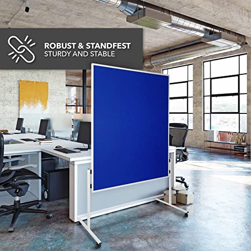 Floordirekt Filz Moderationstafel Metaplanwand mit feststellbaren Rollen | Filztafel Pinnwand | Moderationswand Doppelseitig nutzbar - Stabiler Metallrahmen (150 x 120 cm, Blau)