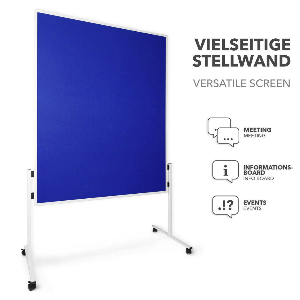 Floordirekt Filz Moderationstafel Metaplanwand mit feststellbaren Rollen | Filztafel Pinnwand | Moderationswand Doppelseitig nutzbar - Stabiler Metallrahmen (150 x 120 cm, Blau)