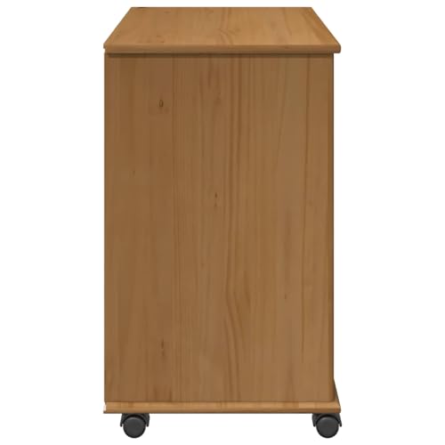 Rollschrank Honigbraun aus Massivholz Kiefer 63,5 x 39 x 65,5 cm mit 7 Schubladen und 1 Regal mobiler Aufbewahrungsschrank für Büro, Keller und Hauswirtschaft