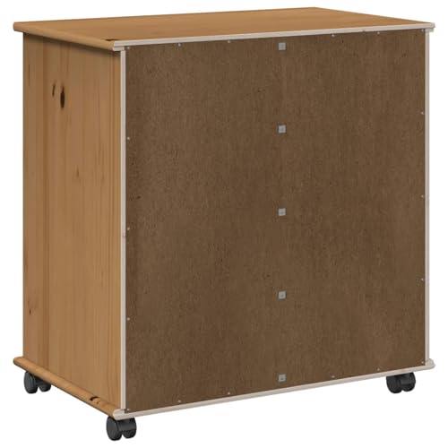 Rollschrank Honigbraun aus Massivholz Kiefer 63,5 x 39 x 65,5 cm mit 7 Schubladen und 1 Regal mobiler Aufbewahrungsschrank für Büro, Keller und Hauswirtschaft